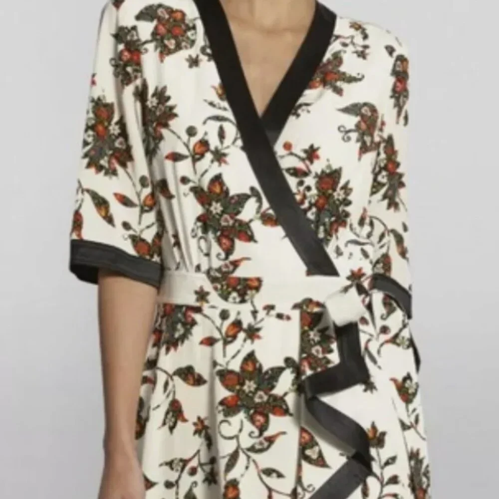NWOT Tory Burch New Ivory Sacred Floral Silk Printed Wrap Dress XS $798